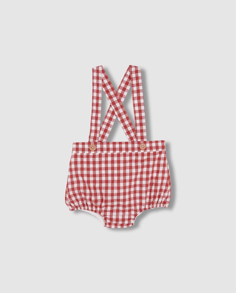 Bombacho de lino con tirantes coral