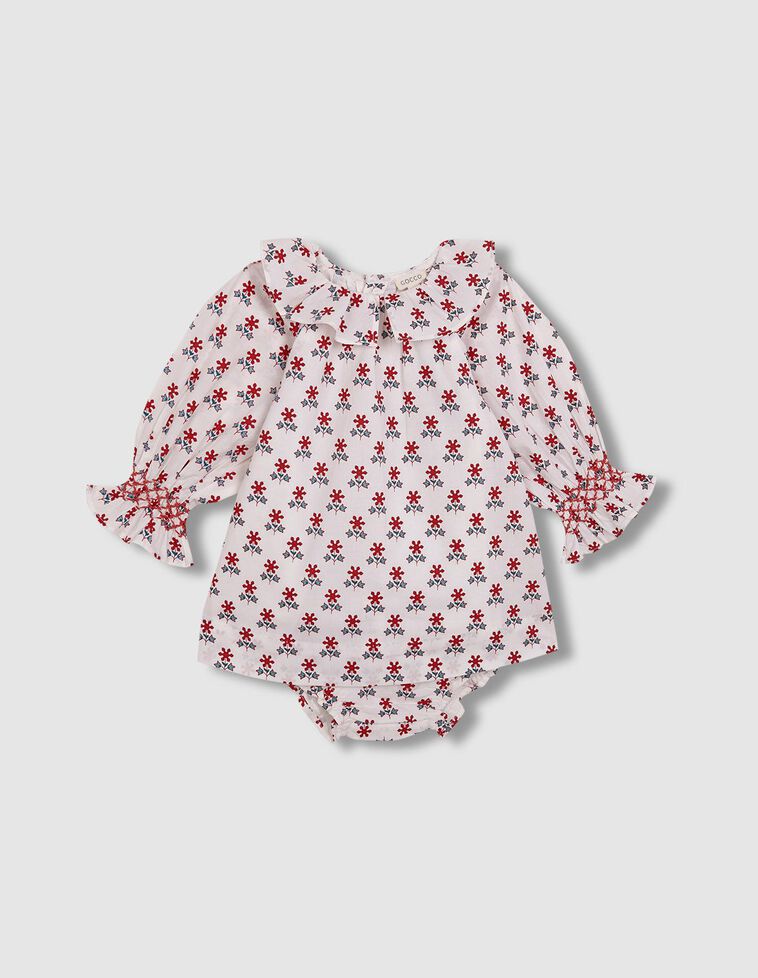 Vestido estampado suelto con cuello volante blanco
