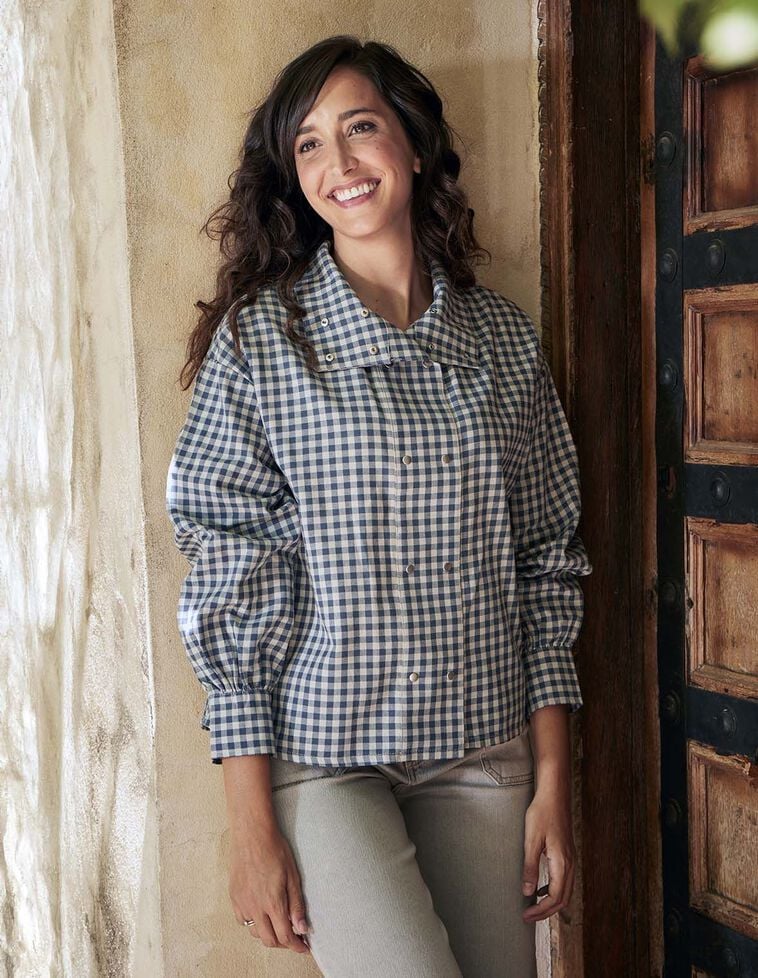 Camisa de cuadro vichy para madre azul Camisa de cuadro vichy para madre azul