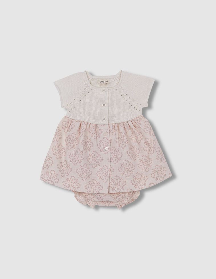 Vestido punto y estampado rosa viejo