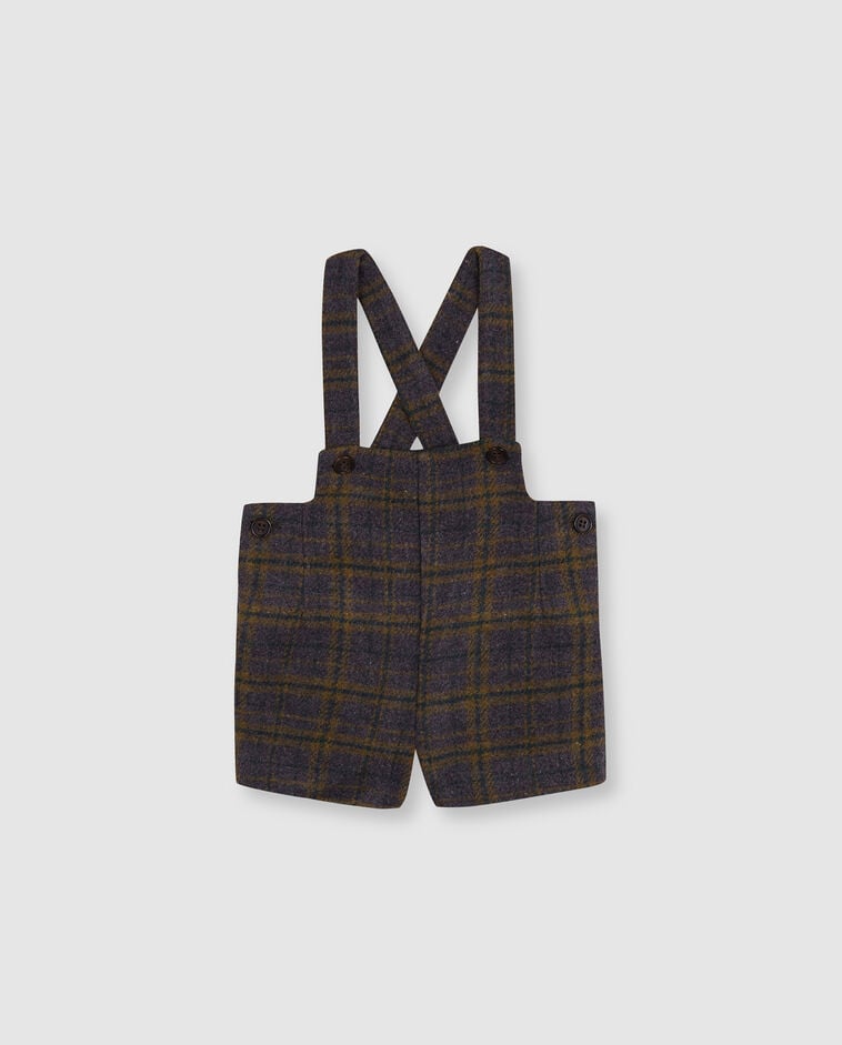 Pantal&oacute;n corto de cuadros con tirantes gris beb&eacute;