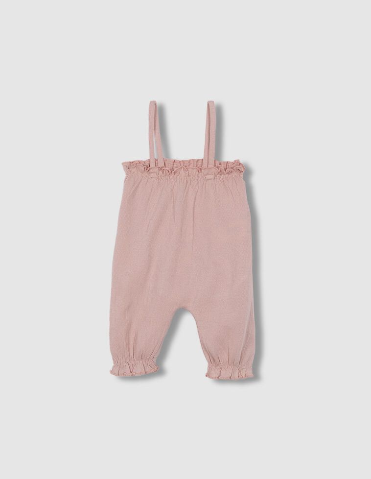 Pantalón largo jersey con tirantes rosa viejo