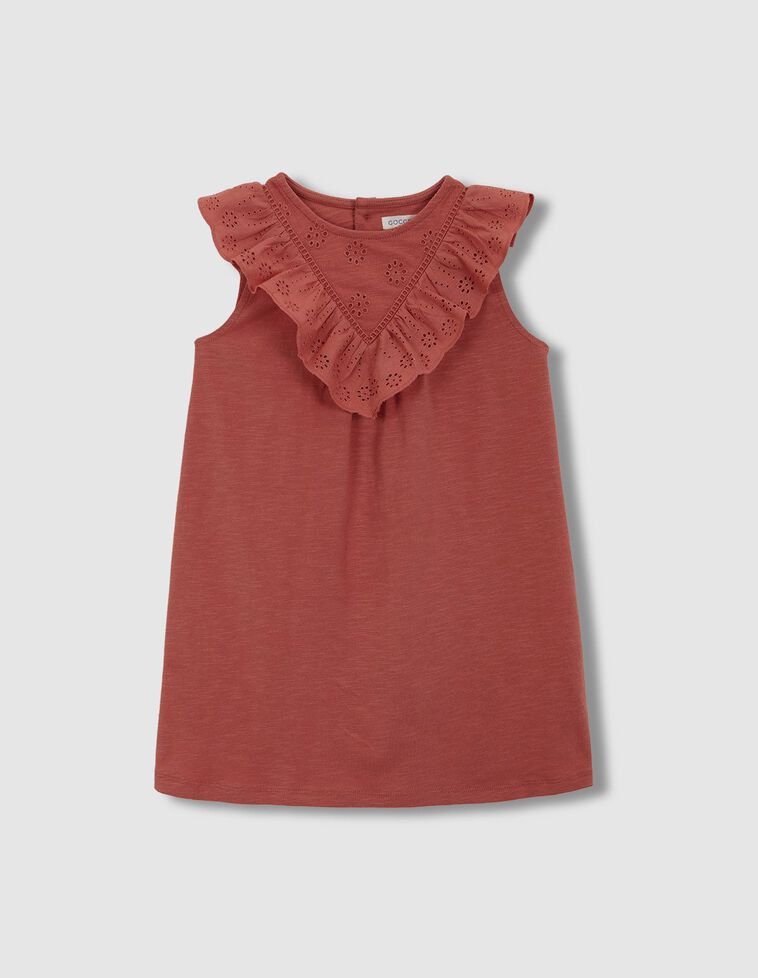 Vestido de punto con tiras bordadas rosa