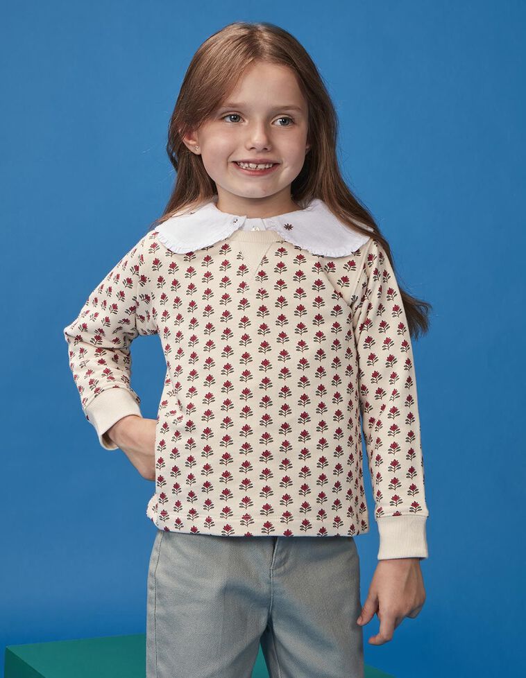 Sudadera estampada flores crudo