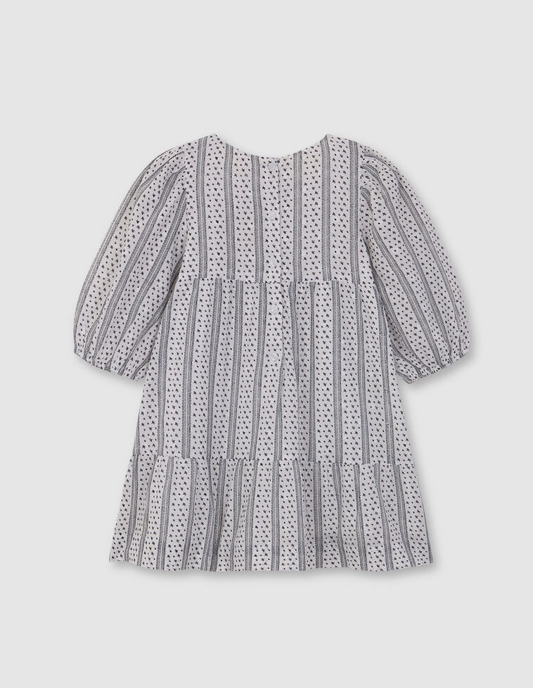 Vestido Con Cortes Y Manga Abullonada Con Estampado De Florecita. Crudo