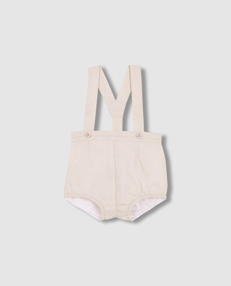 Pantal&oacute;n corto de lino con tirantes piedra
