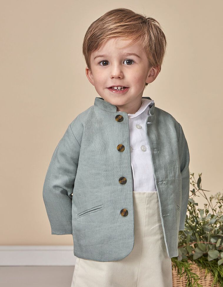Chaqueta  de lino cuello mao verde