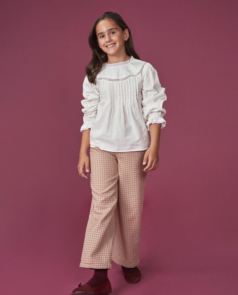 Pantal&oacute;n pata de gallo teja ni&ntilde;a