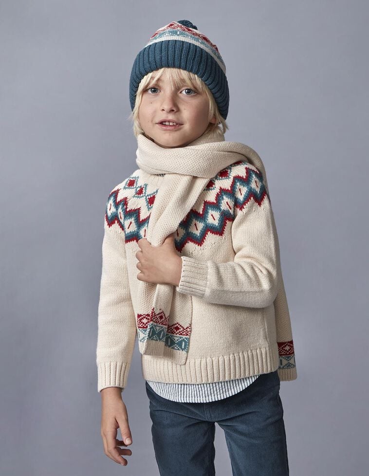 Gorro jacquard con lana piedra