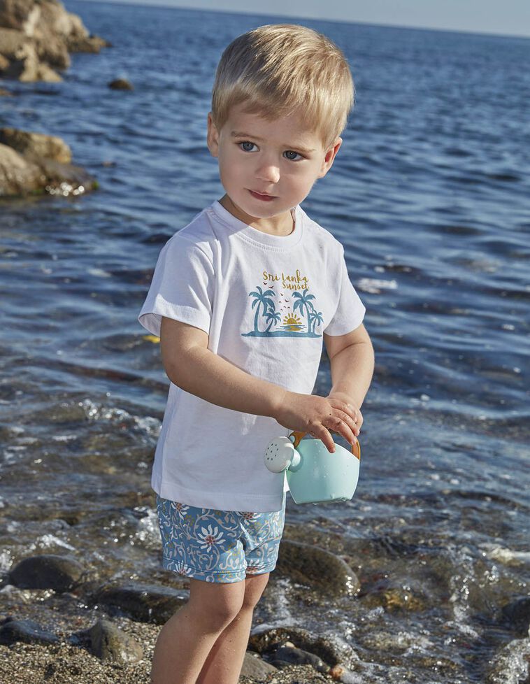 Camiseta blanca con estampado palmeras blanco