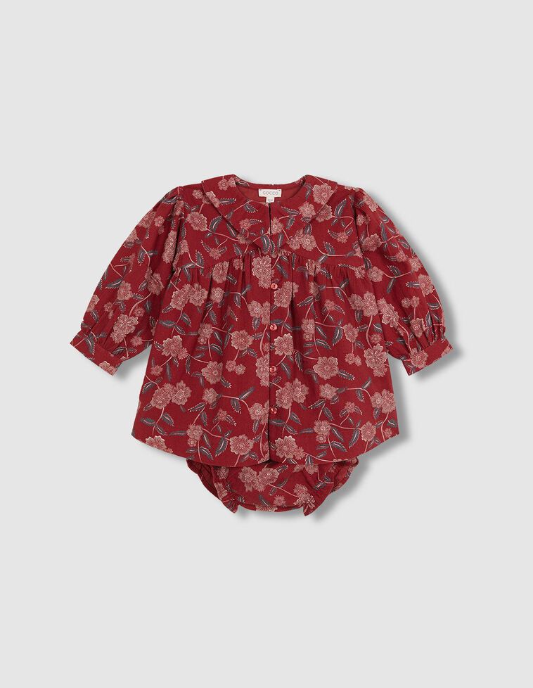 Vestido granate estampado flores cuello grande 