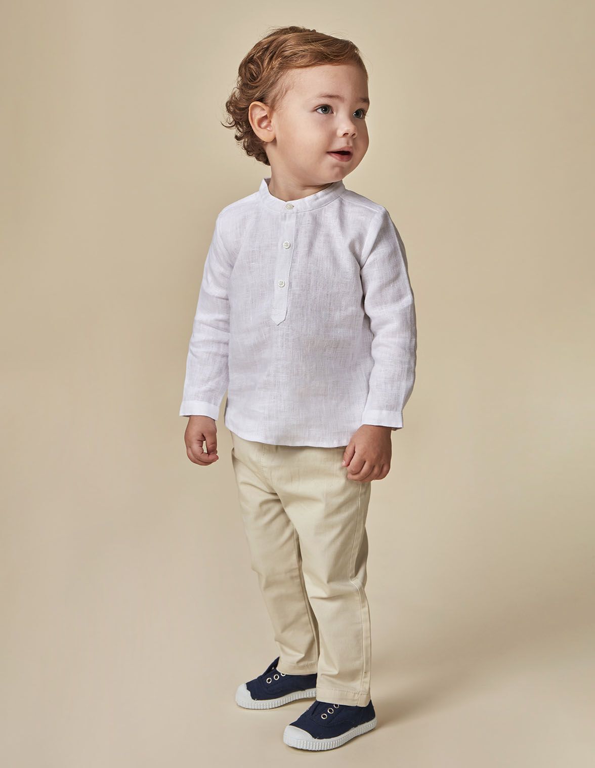 Camisa panadera lino blanco para nino bebe Gocco