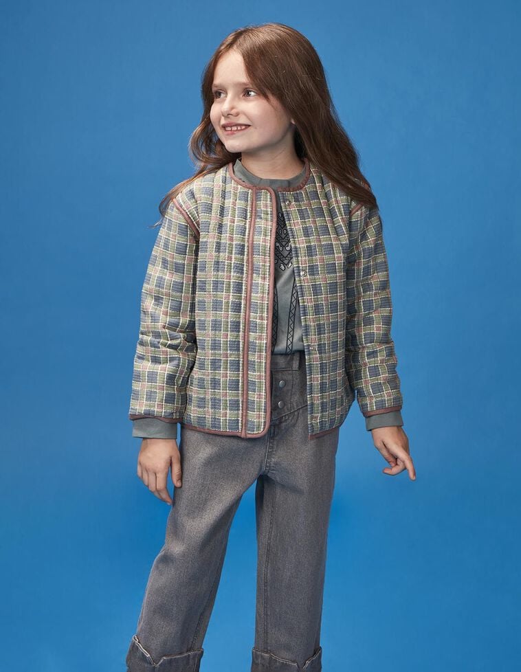 Chaqueta acolchada de cuadros azul claro