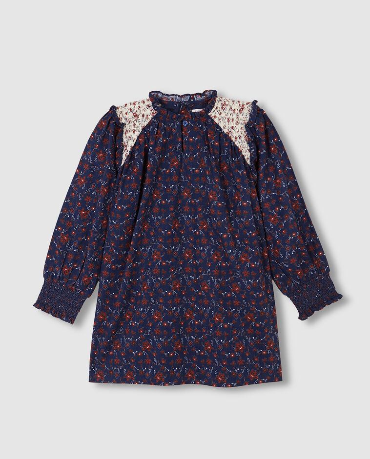 Vestido con contraste azul ni&ntilde;a