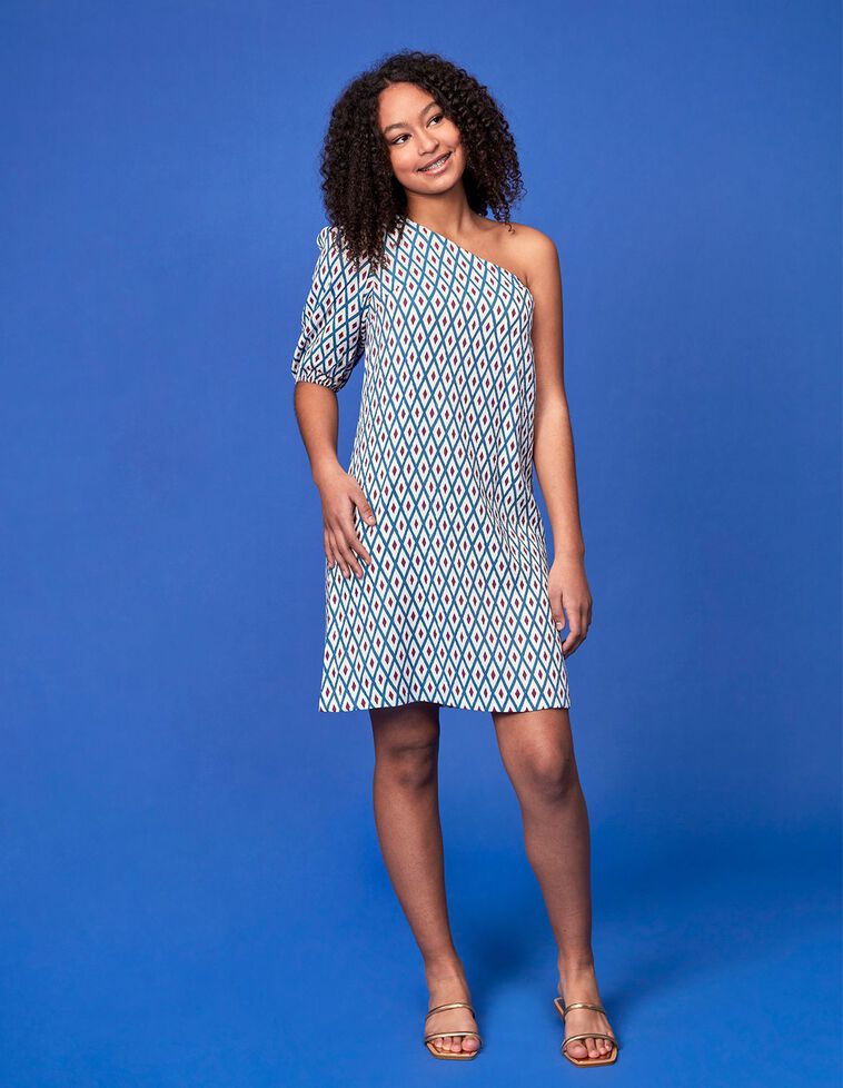 Vestido estampado rombos verde petróleo