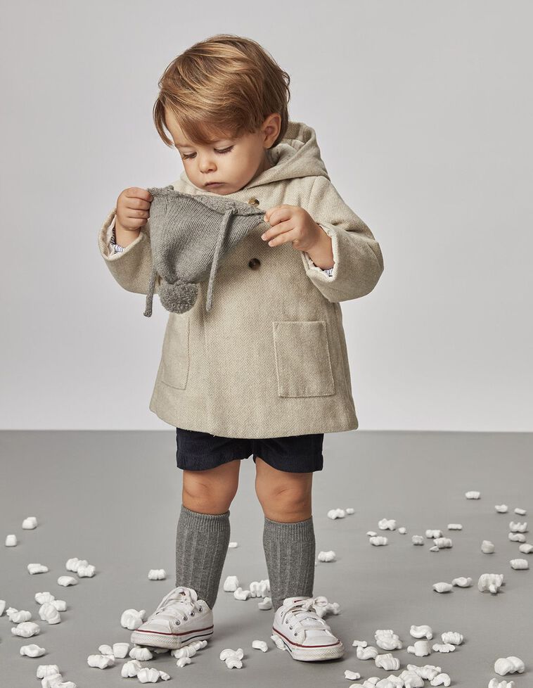 Calcetines bebe niña con pompón gris 