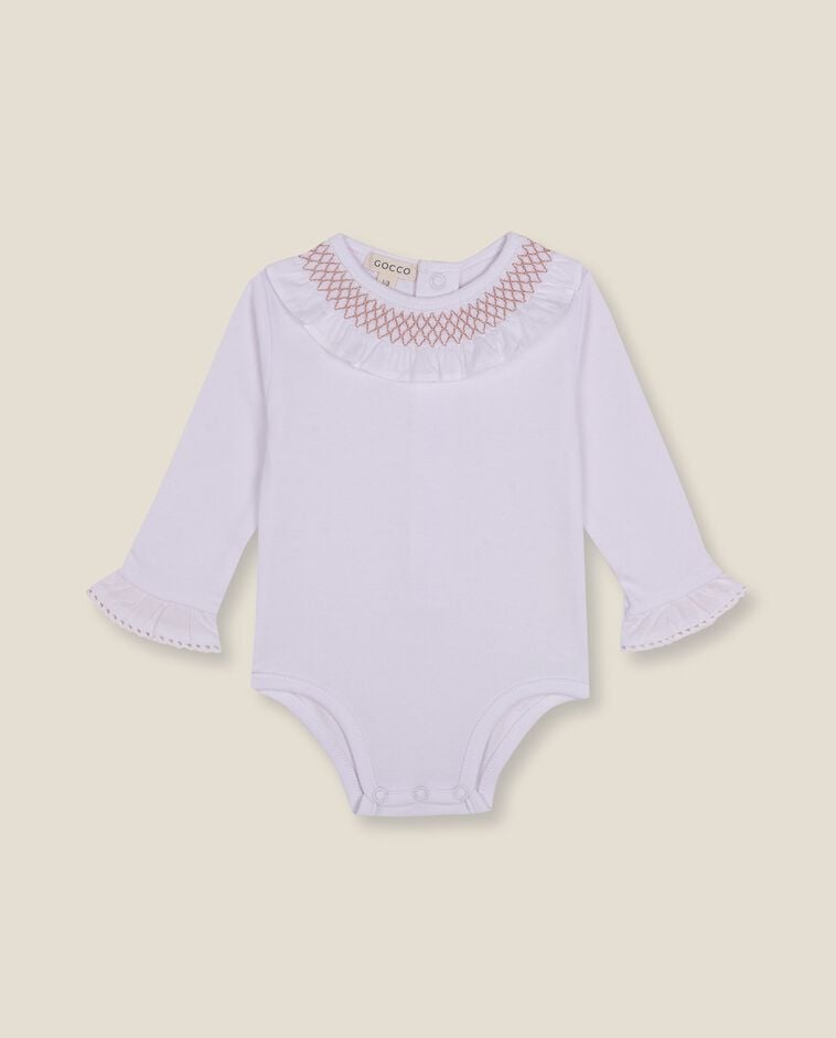 Body manga larga cuello smock blanco reci&eacute;n nacido