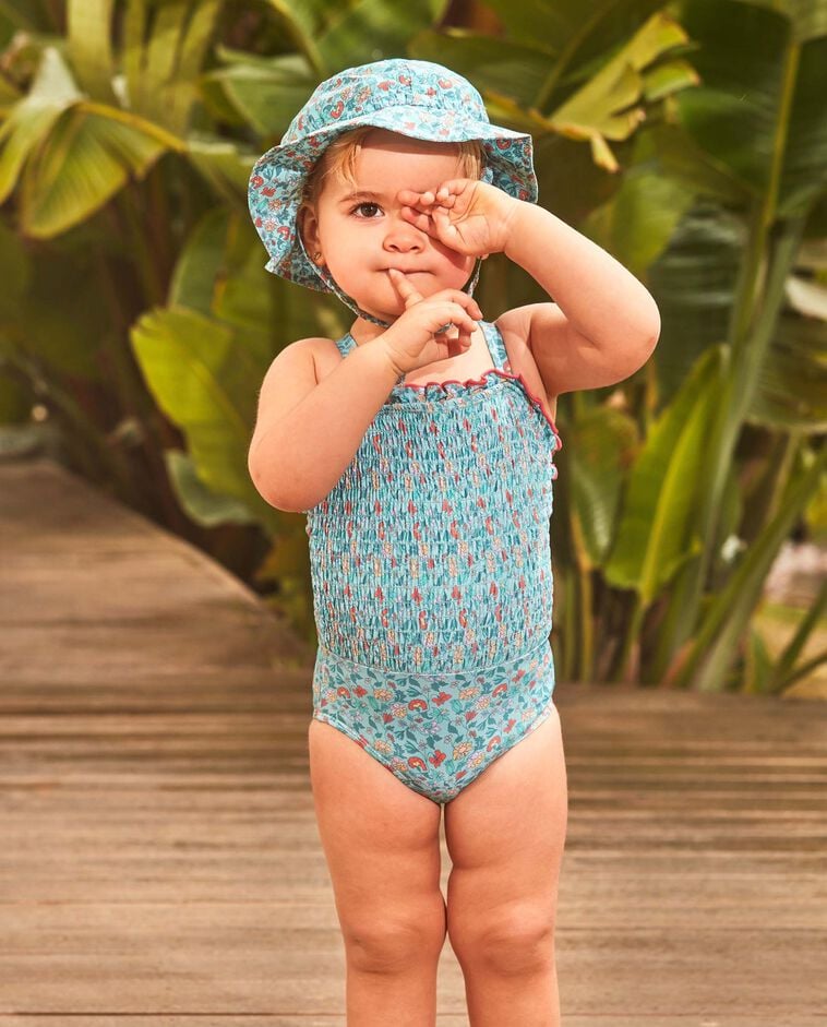 Ba&ntilde;ador estampado flores azul claro