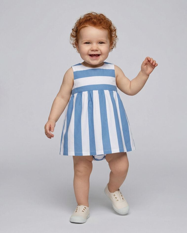 Vestido de punto de rayas azul claro