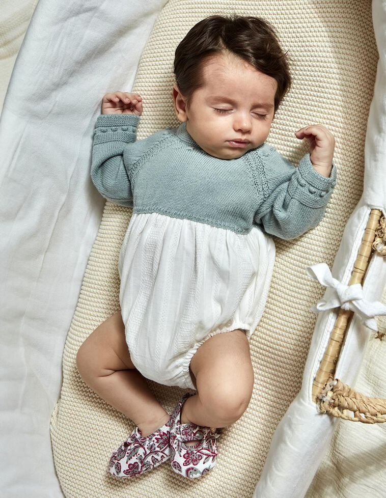 Ranita combinada de punto con lana y dobby verde