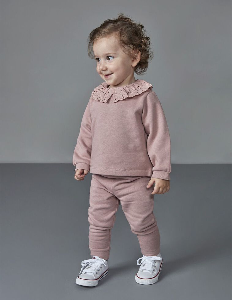 Sudadera Con Cuello De Tira Bordada Al Tono Rosa