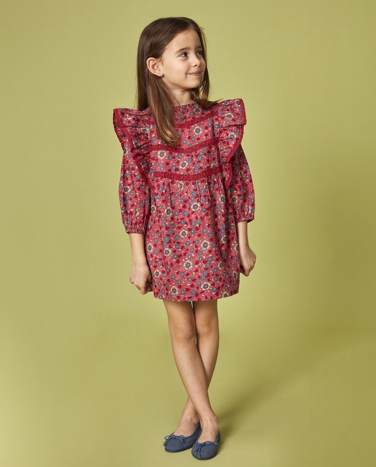 Vestido estampado de flores con volantes coral