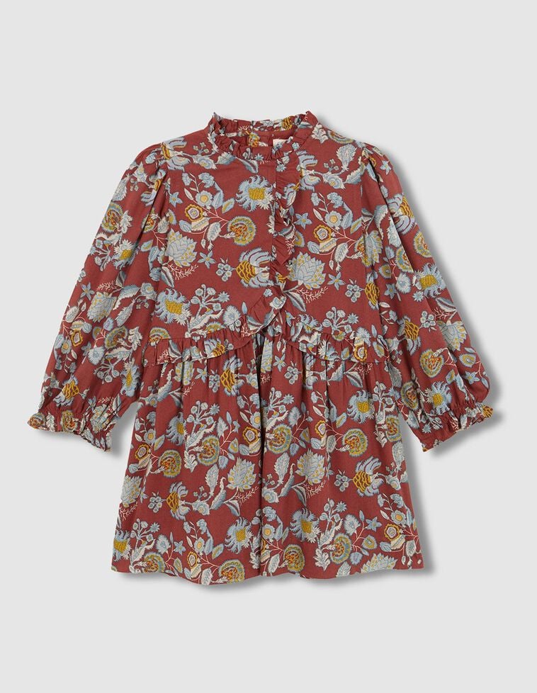 Vestido estampado con smock en cuello rojo