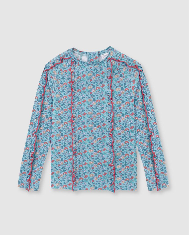 Camiseta de ba&ntilde;o con protecci&oacute;n solar estampado flores azul