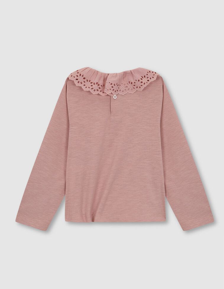Camiseta Rosa Con Cuello De Popelin Desagujado  Rosa Claro