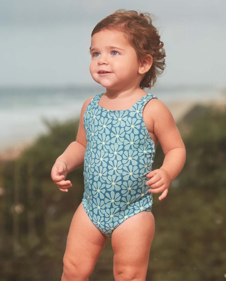 Ba&ntilde;ador estampado retro azul