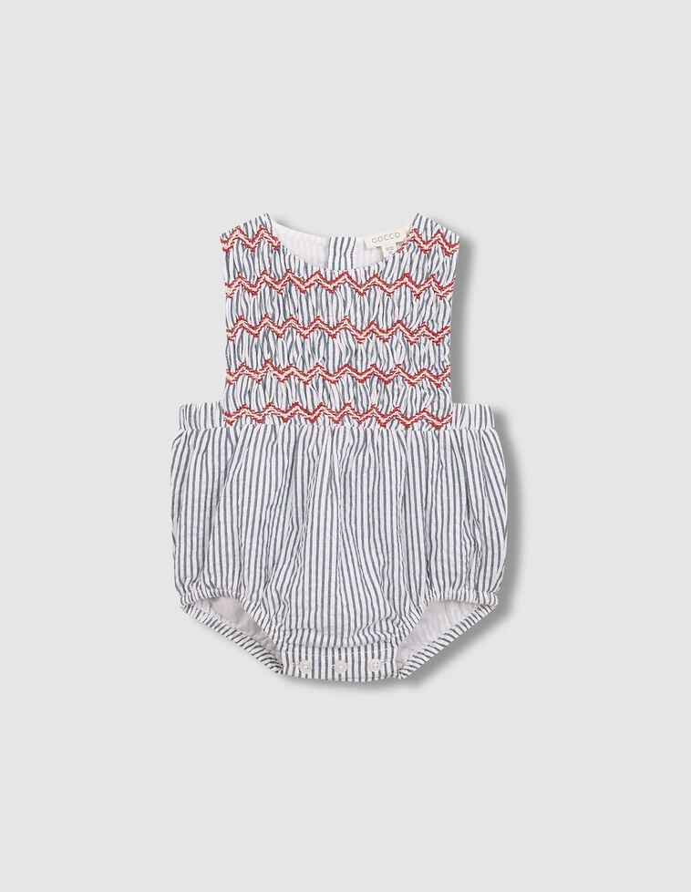 Ranita de rayas con smock azul claro