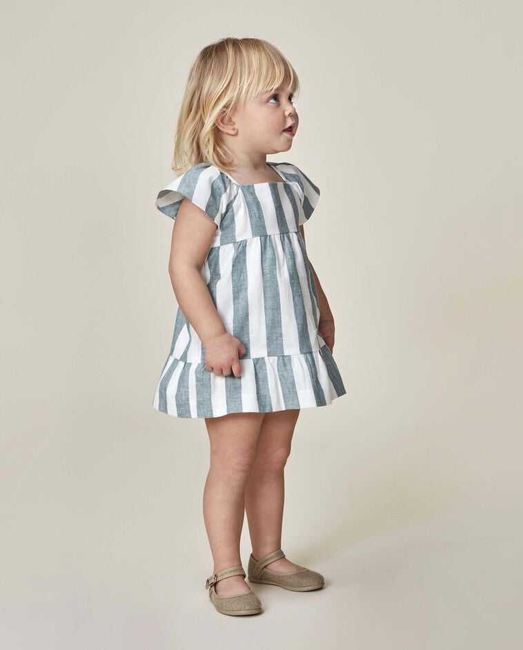 Vestido lino rayas verde