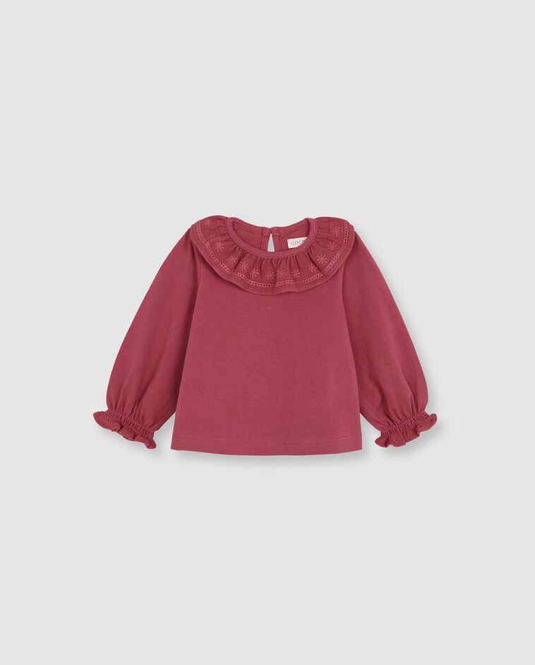 Camiseta con cuello volante rosa beb&eacute;