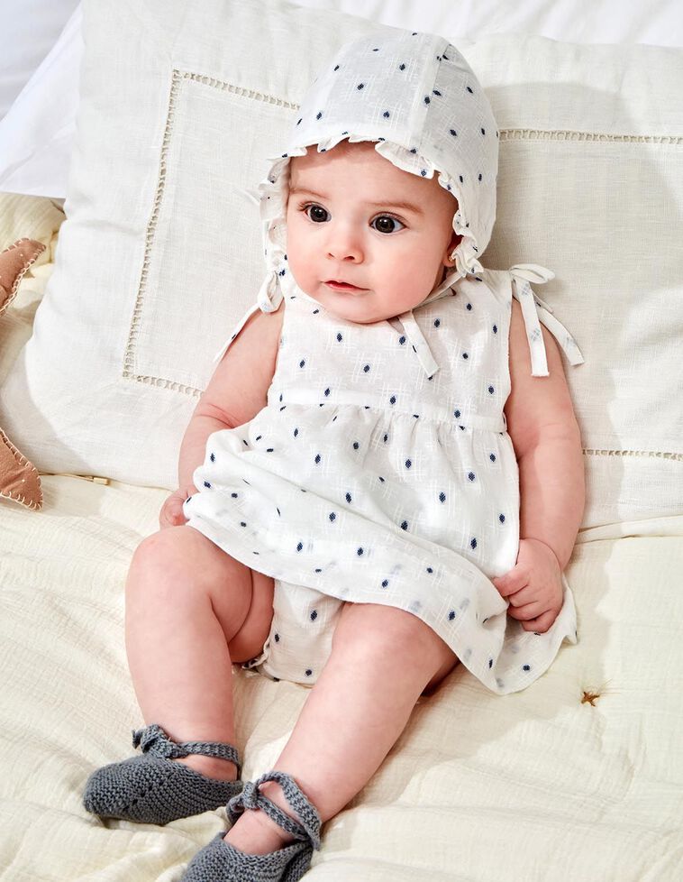 Conjunto de vestido dobby blanco