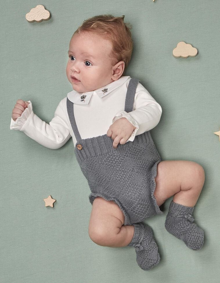 Bombacho de tirantes punto especial con lana azul claro