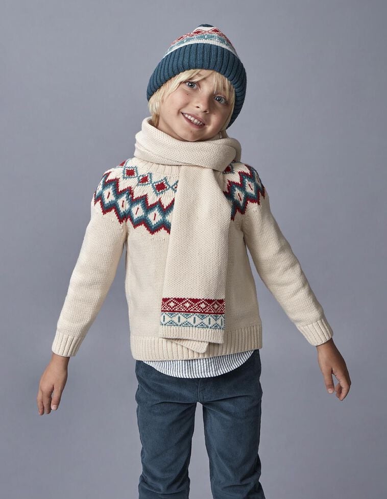 Bufanda jacquard con lana piedra