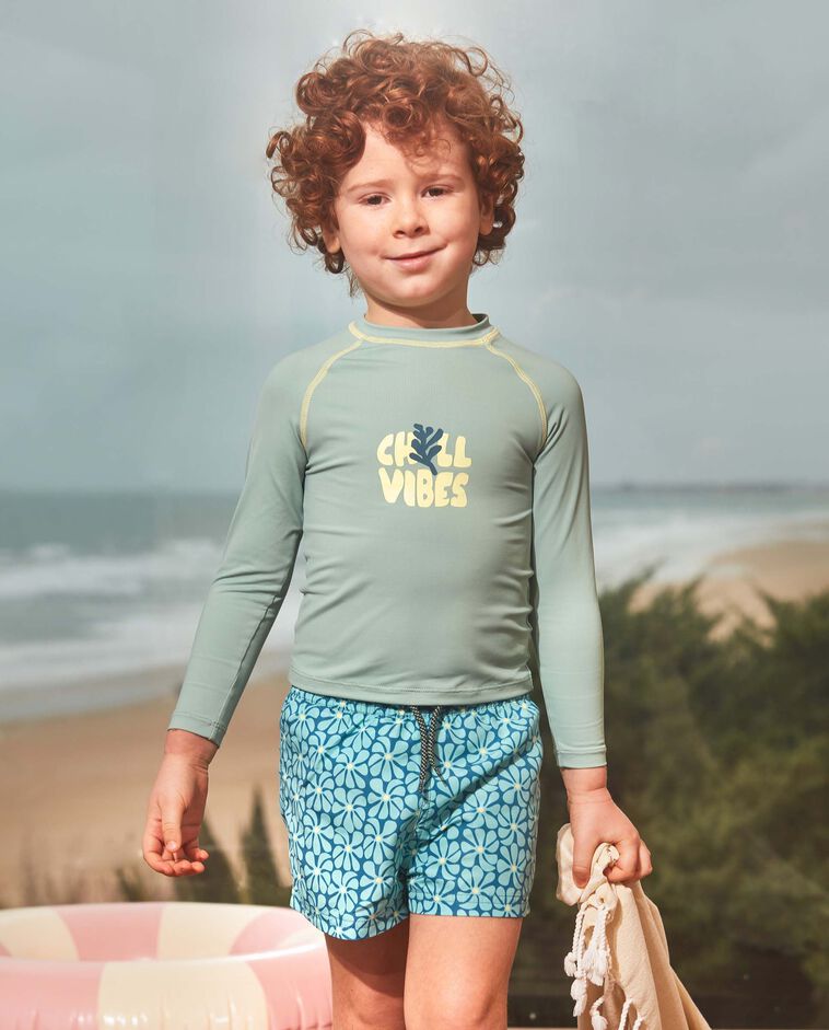 Camiseta protecci&oacute;n solar retro flower verde