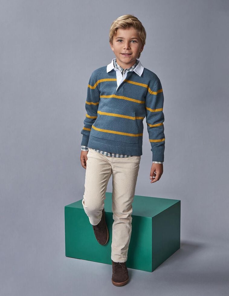 Jersey polo de rayas con lana verde