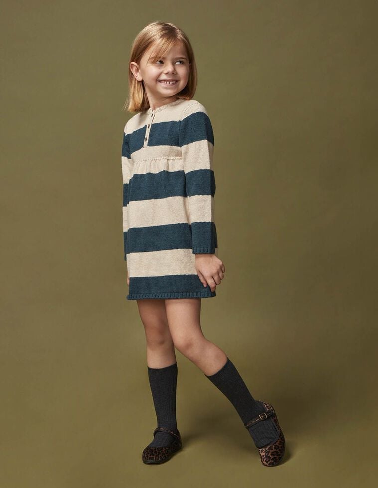 Vestido polo a rayas de punto con lana verde