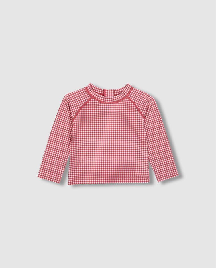 Camiseta protecci&oacute;n solar manga larga vichy coral