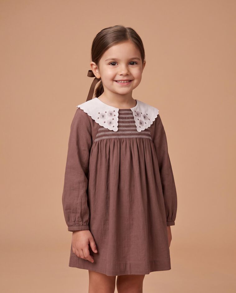 Vestido nido de abeja marr&oacute;n ni&ntilde;a