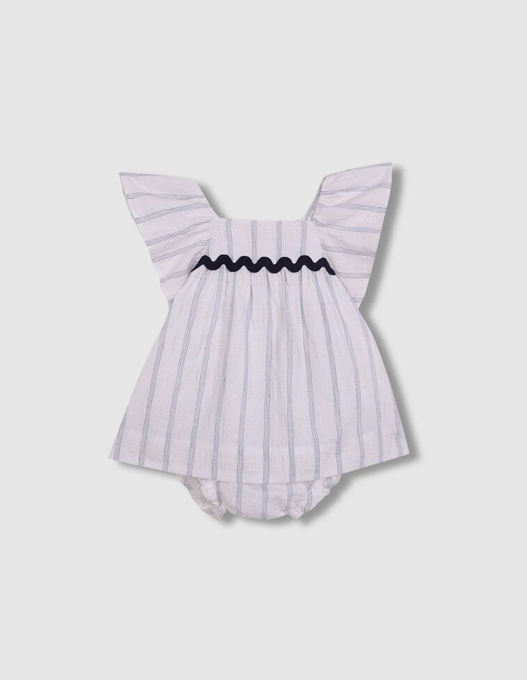 Vestido de rayas con detalle de ondas blanco