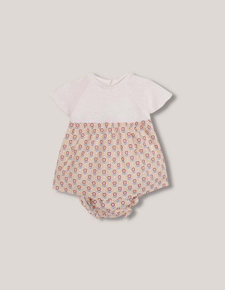 Vestido estampado combinado punto blanco