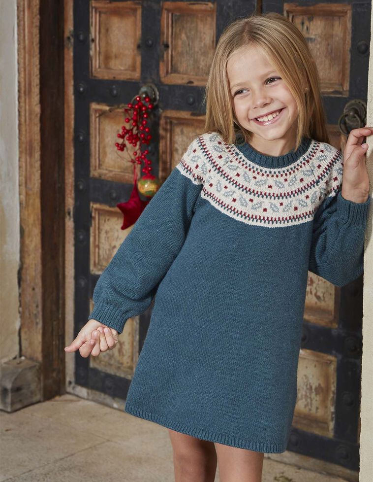 Vestido de greca verde con lana Vestido de greca verde con lana