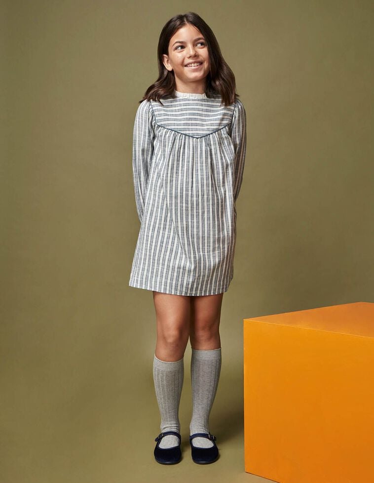 Vestido maga larga de rayas verde