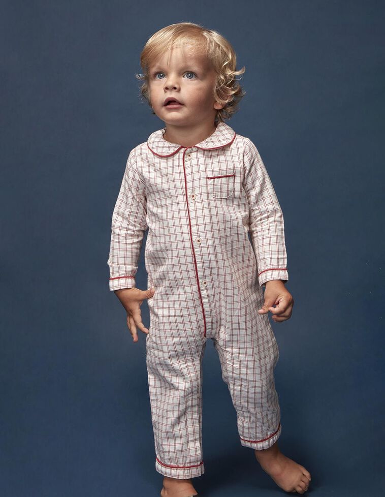 Pijama de cuadros blanco