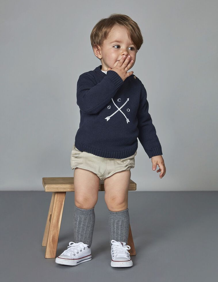 Jersey Azul Con Intarsia  Flechas En Crudo Marino