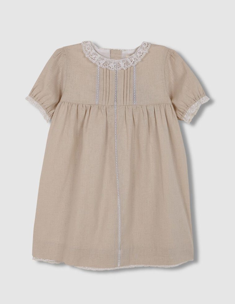 Vestido con lino con tiras bordadas marrón