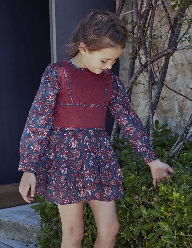 Vestido estampado con chaleco incorporado verde