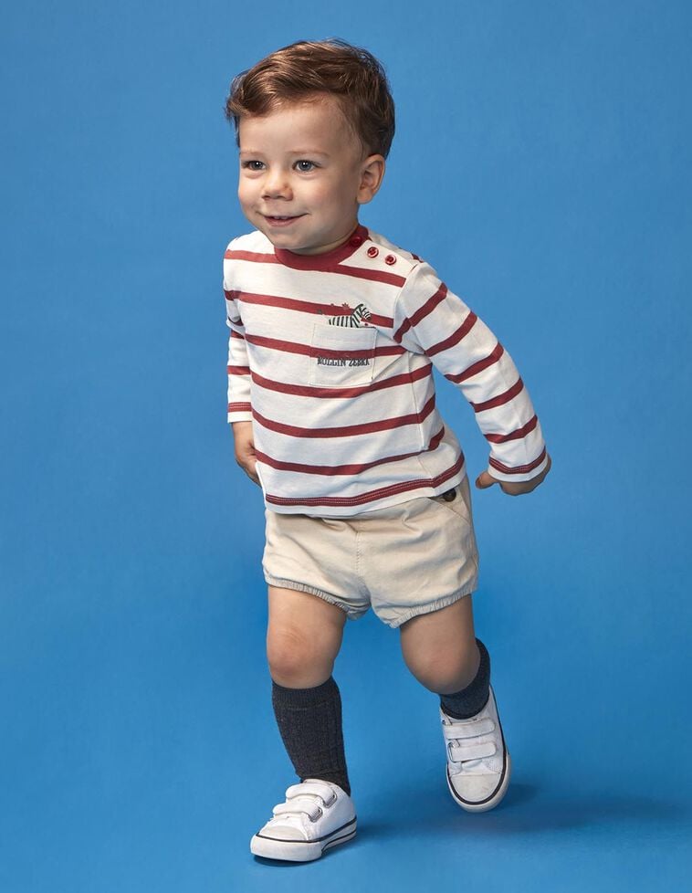 Camiseta de rayas con print cebra granate